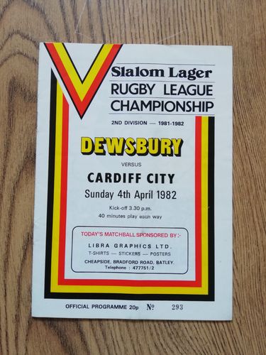 Dewsbury v Cardiff City April 1982 Rugby League Programme