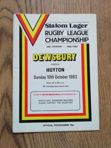 Dewsbury v Huyton Oct 1982 Rugby League Programme