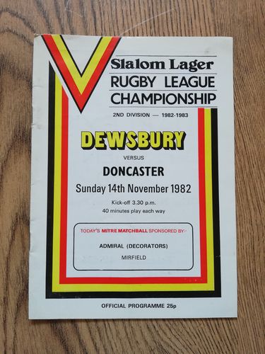 Dewsbury v Doncaster Nov 1982 Rugby League Programme