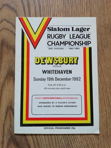 Dewsbury v Whitehaven Dec 1982 Rugby League Programme