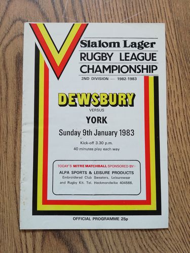 Dewsbury v York Jan 1983 Rugby League Programme