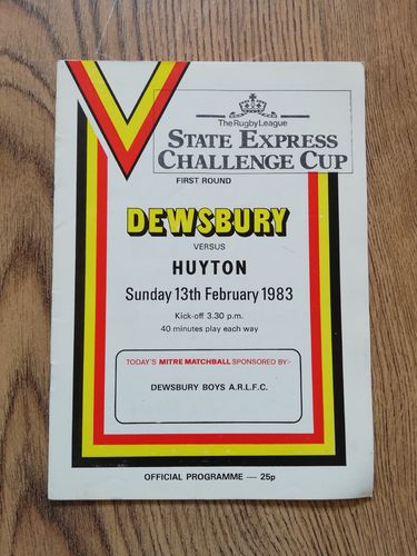 Dewsbury v Huyton Feb 1983 Challenge Cup Rugby League Programme