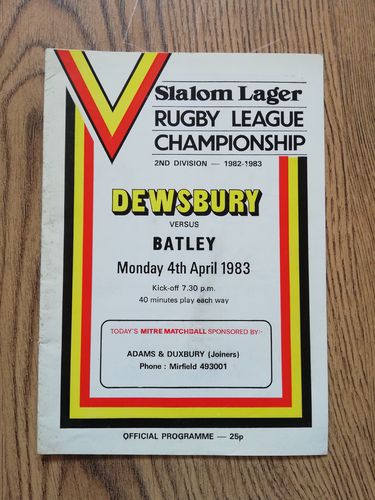 Dewsbury v Batley April 1983 Rugby League Programme