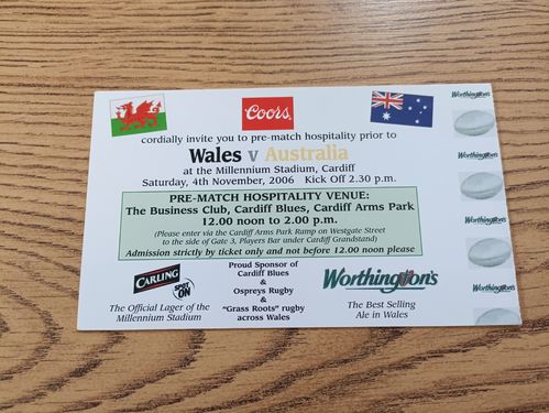 Wales v Australia 2006 Sponsor's Rugby Hospitality Pass