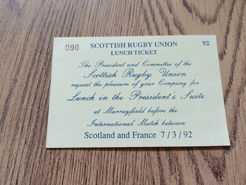 Scotland v France 1992 Rugby Lunch Invitation Card