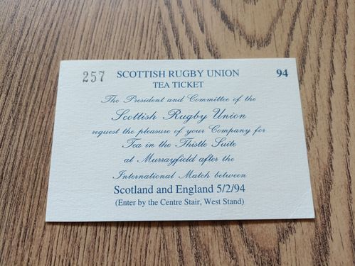 Scotland v England 1994 Post Match Tea Invitation Card