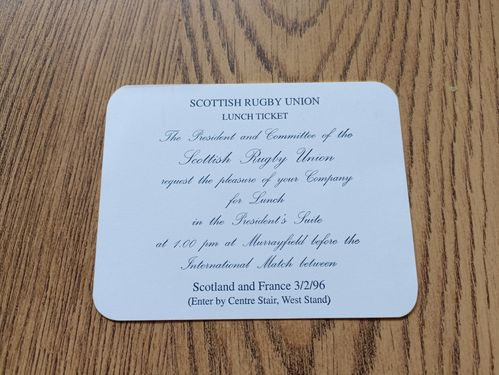 Scotland v France 1996 Rugby Lunch Invitation Card