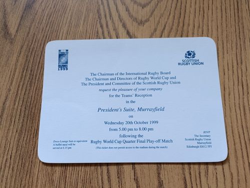Scotland v Samoa 1999 RWC Q-Final Play-Off Teams' Reception Invitation Card