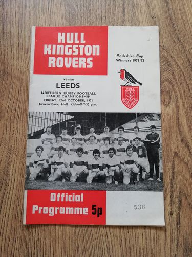 Hull KR v Leeds Oct 1971 Rugby League Programme