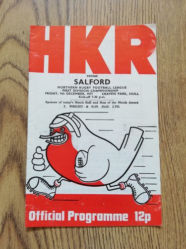 Hull KR v Salford Dec 1977 Rugby League Programme