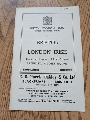 Bristol v London Irish Oct 1967