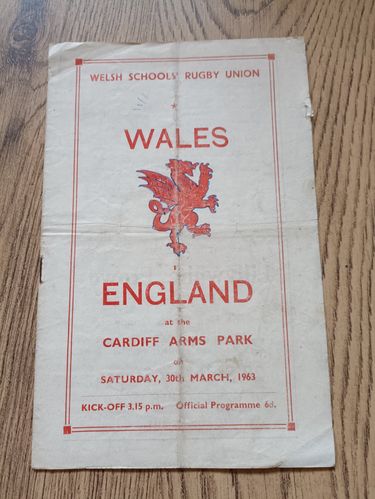 Wales Schools v England Schools March 1963 Rugby Programme