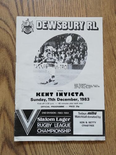 Dewsbury v Kent Invicta Dec 1983 Rugby League Programme