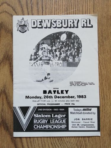 Dewsbury v Batley Dec 1983 Rugby League Programme