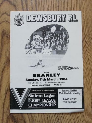 Dewsbury v Bramley March 1984 Rugby League Programme