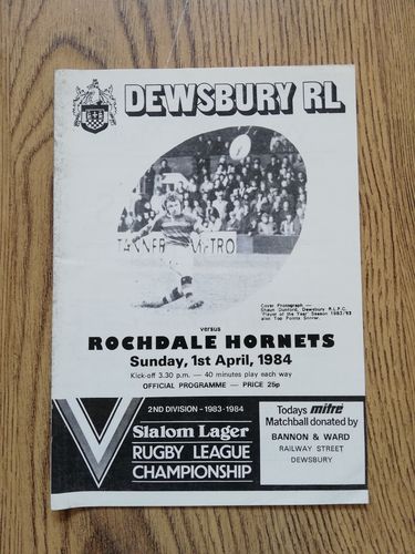Dewsbury v Rochdale Hornets April 1984 Rugby League Programme