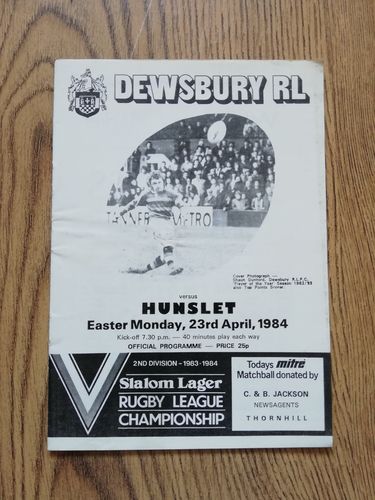 Dewsbury v Hunslet April 1984 Rugby League Programme