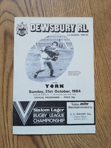 Dewsbury v York Oct 1984 Rugby League Programme
