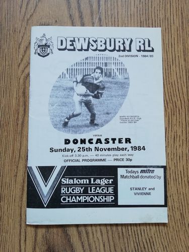 Dewsbury v Doncaster Nov 1984 Rugby League Programme