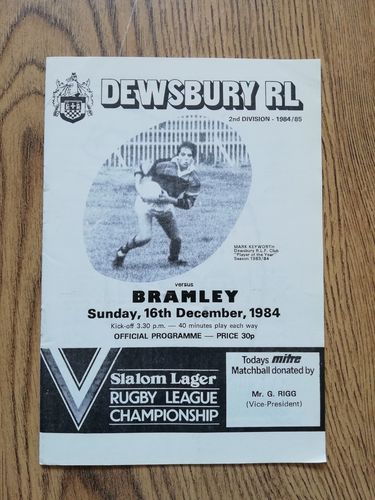 Dewsbury v Bramley Dec 1984 Rugby League Programme
