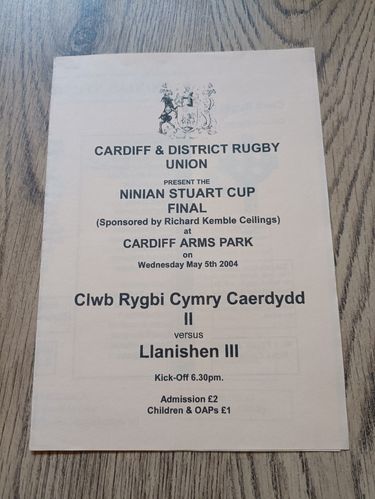 Clwb Rygbi CC II v Llanishen III 2004 Ninian Stuart Cup Final Rugby Programme