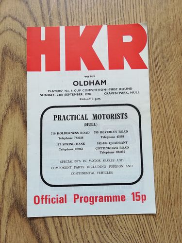 Hull KR v Oldham Sept 1978 Players' No6 Trophy Rugby League Programme
