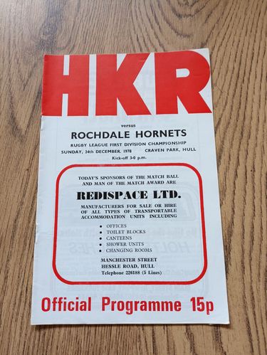 Hull KR v Rochdale Hornets Dec 1978