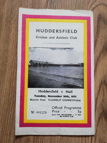 Huddersfield v Hull Nov 1971 BBC2 Floodlit Trophy Quarter-Final Rugby League Programme