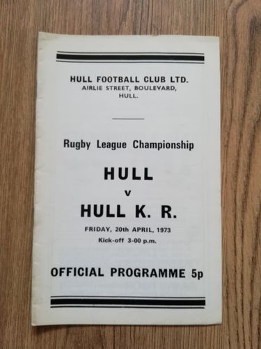 Hull v Hull KR April 1973 Rugby League Programme