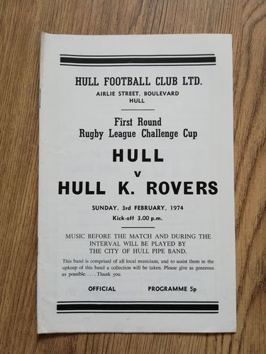 Hull v Hull KR Feb 1974 Challenge Cup Rugby League Programme