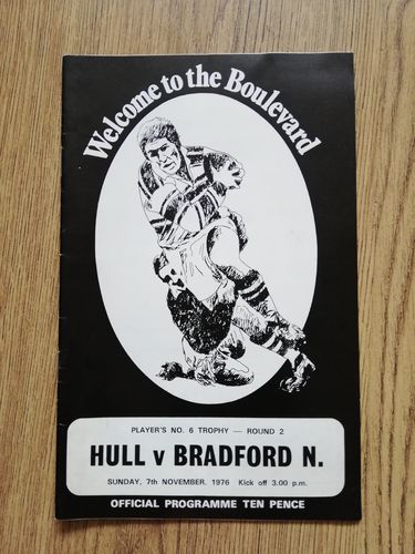 Hull v Bradford Northern Nov 1976 Player's No6 Trophy Rugby League Programme