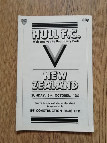 Hull v New Zealand Oct 1980 Rugby League Programme