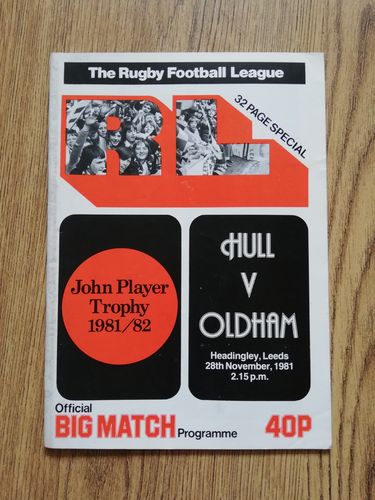 Hull v Oldham Nov 1981 John Player Trophy Semi-Final Rugby League Programme