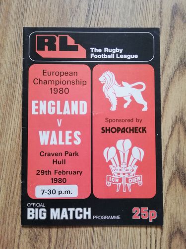 England v Wales 1980 Rugby League Programme