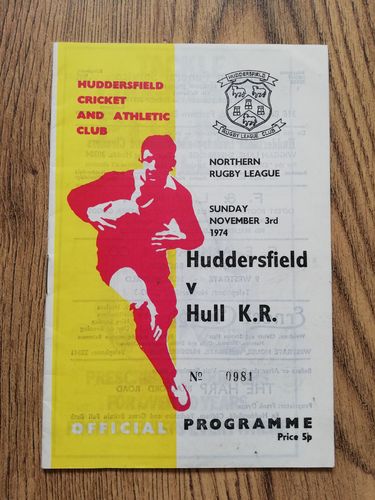 Huddersfield v Hull KR Nov 1974 Rugby League Programme