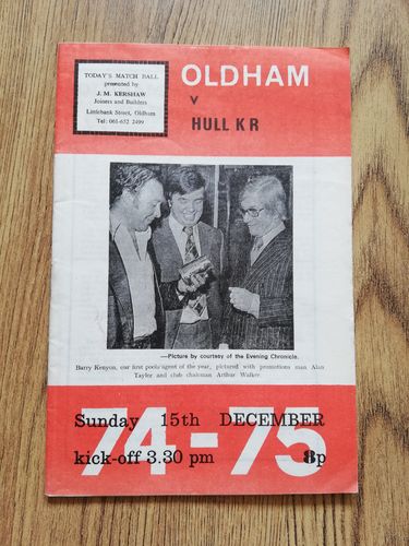 Oldham v Hull KR Dec 1974 Rugby League Programme