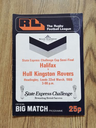 Halifax v Hull KR Mar 1980 Challenge Cup Semi-Final Rugby League Programme