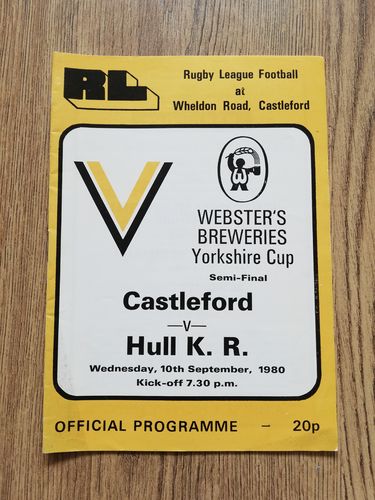 Castleford v Hull KR Sept 1980 Yorkshire Cup Semi-Final Rugby League Programme