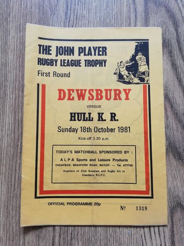 Dewsbury v Hull KR Oct 1981 John Player Trophy Rugby League Programme