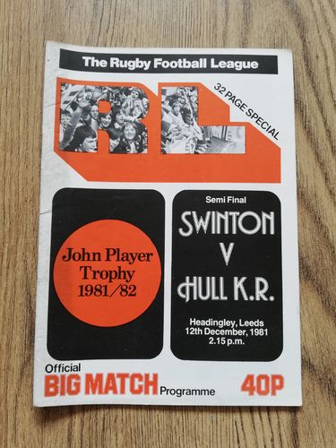Swinton v Hull KR Dec 1981 John Player Trophy Semi-Final Rugby League Programme