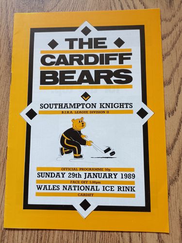 Cardiff Bears v Southampton Knights Jan 1989 Ice Hockey Programme