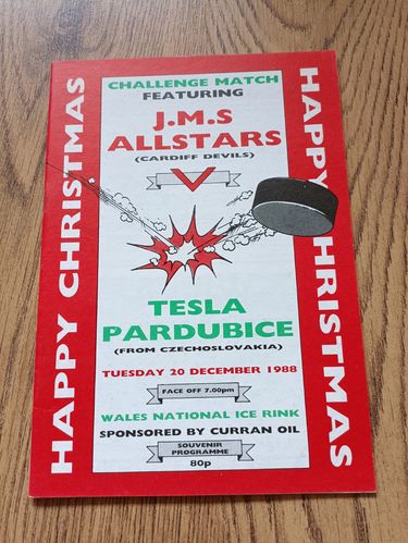 JMS Allstars (Cardiff Devils) v Tesla Pardubice Dec 1988 Ice Hockey Programme