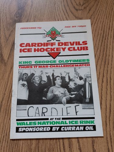 Cardiff Devils v King George Oldtimers March 1988 Ice Hockey Programme