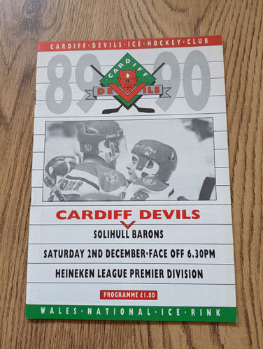 Cardiff Devils v Solihull Barons Dec 1989 Ice Hockey Programme