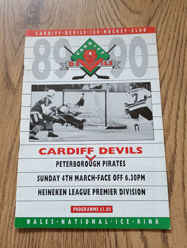 Cardiff Devils v Peterborough Pirates March 1990 Ice Hockey Programme