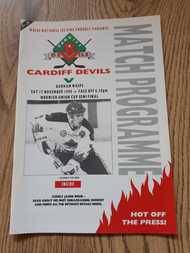 Cardiff Devils v Durham Wasps 1990 Norwich Union Cup S-Final Ice Hockey Programme