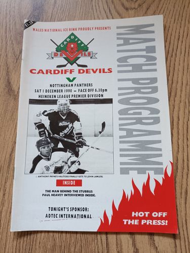 Cardiff Devils v Nottingham Panthers Dec 1990 Ice Hockey Programme