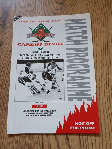 Cardiff Devils v Solihull Barons Dec 1990 Ice Hockey Programme