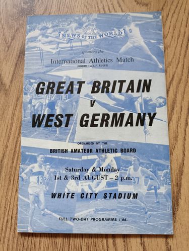Great Britain v West Germany Aug 1959 Athletics Programme