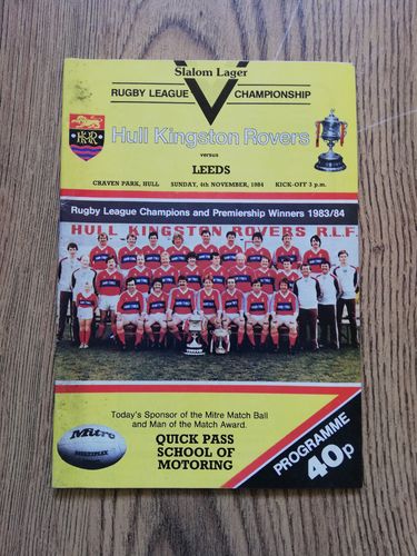 Hull KR v Leeds Nov 1984 Rugby League Programme